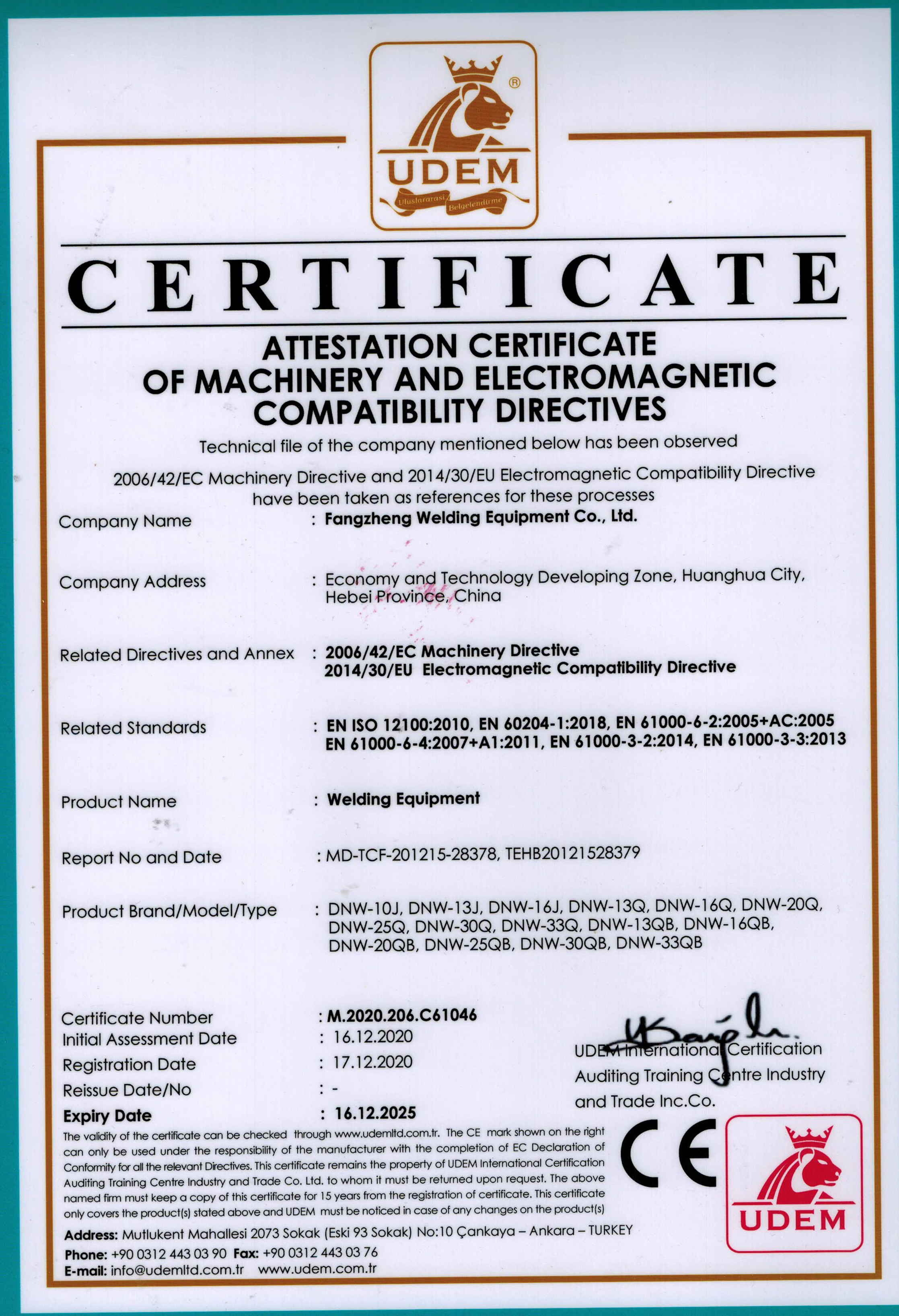 Cina Huanghua Fangzheng Welding Equipment CO., Ltd Sertifikasi
